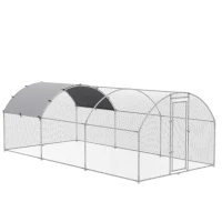 PawHut Kippenhok Buitenren Kinderbox Kippenkooi 280x570x197cm Zinkstaal(m-1)