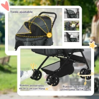 PawHut Carrito para Perros Plegable con Mango Reversible Ventana de Malla Cesta de Almacenamiento 76,5x52x95 cm Gris(m-6)