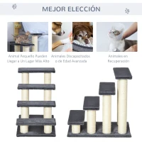 PawHut Escalera para Mascotas 60x42x61 cm Escalera para Gatos Perros Mayores Enfermos Pequeños Cubierta Suave de Peluche Rascador de Sisal Estable 4 Pasos Gris(m-5)