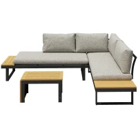 Outsunny Conjunto de Muebles de Jardín con 2 Sofás de 2 Plazas Mesa de Centro y Cojines Gruesos para Exterior Gris Claro(m-11)
