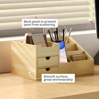 HOMCOM Desk Organiser Holder, Bamboo Multi-Function Storage Caddy with 7 Storage Compartments and 2 Drawers for Home Office Stationary Supplies, Natural Bamboo(m-6)