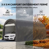 Outsunny Tente de garage résistant à l'eau protection UV UPF 30 + parois latéraux amovibles 5 x 3 m gris(m-4)