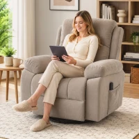 HOMCOM Sillón relax Sillón de TV Sillón de masaje giratorio 360° con calor, masaje, aspecto chenilla, Beige(m-6)