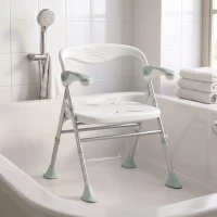 HOMCOM Foldable Shower Chair with Flip-Up Armrests, Shower Stool with Adjustable Height, Tool-Free Assembly, 136 kg(m-9)