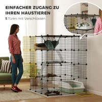 PawHut Kattenkooi voor binnen 4-laags DIY-kattenverblijf met dicht metalen gaas, hangmat, ramp, deuren, springplatforms(m-6)
