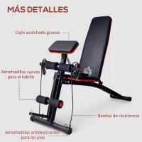 HOMCOM Banco de Musculación Plegable, Banco de Pesas, Respaldo Inclinable 7 Niveles, Extensión de Pierna, Cojín de Predicador, Banda de Resistencia, Carga 300 kg, Entrenamiento Casa Gimnasio, Rojo(m-8)