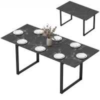 HOMCOM Uitschuifbare eettafel 140-180 cm voor 6-8 personen, rechthoekig, industrieel design met stalen frame, zwart(m-14)