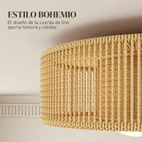 HOMCOM Lámpara de Techo LED Bohemio 20W 3000 K con Pantalla de Cuerda de Lino para Dormitorio Salón Cocina Comedor Marrón(m-4)