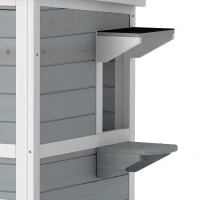 PawHut Maisonnette pour chats sur 2 étages en bois intérieur et extérieur toit rabattable 51 x 51 x 81,3 cm blanc et gris(m-8)