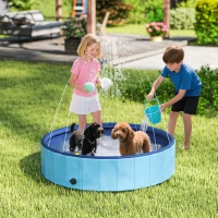 PawHut Piscina para Perros Grandes Plegable con Aspersor de PVC Antideslizante Resistente al Desgaste Ø120x30 cm Azul Claro(m-10)