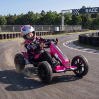 AIYAPLAY 12V Electric Go Kart for Kids with Dual Motors, Adjustable Seat, Soft Start, LED Lights, EVA Wheels, for Age 3-6, Pink(m-14)