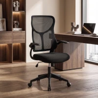 HOMCOM Scaun de birou ergonomic rotativ cu brațe rabatabile, funcție de balans, înălțime reglabilă, din plasă, negru(m-2)