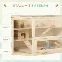 PawHut Kleintierkäfig, Nagerkäfig, Nagerheim mit  1 Rampe, 1 Wippe, herausnehmbare Bodenwanne, Tannenholz, Natur(m-5)