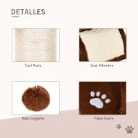 PawHut Árbol Rascador para Gatos Pequeños Torre para Gatos con Poste Giratorio con Bolas de Juego Plataforma 40x30x43 cm Marrón(m-6)