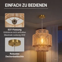 HOMCOM Hanglamp, driedelige lampenkap, metaal, henneptouw, lichtbruin(m-5)