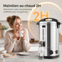 HOMCOM Distributeur d'Eau Chaude en Inox 8L 1500 W, 9 Niveaux de Température 30-110 °C, Maintien au Chaud, Robinet, Argenté(m-6)