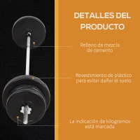 HOMCOM Juego de Pesas de 55 kg con Mancuernas y Barra Pesos Ajustables 2 en 1 con Discos de 10 kg 5 kg 2,5 kg 1,25 kg Barra de 170 cm para Culturismo Entrenamiento Fitness en Hogar Gimnasio Negro(m-7)