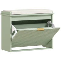 HOMCOM Schuhbank mit gepolstertem Sitzkissen und klappbarem Schubfach für Flur, Schlafzimmer, 62 x 26 x 47,5 cm, grün(m-1)