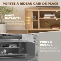 HOMCOM Meuble TV 140 cm avec 2 Prises et 2 Ports, Meuble Télé pour 84 Pouces, 2 Portes Battantes, 2 Portes Coulissantes, Chêne(m-5)