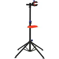 HOMCOM Soporte de reparación Portátil Caballete de Bicicleta para Hogar Altura Ajustable 110-180 cm con 4 Patas Bandeja de Herramientas Hasta 25 kg 84x84x180 Negro(m-1)