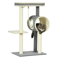 PawHut Krabpaal Klimboom, 1 kattenhol, 2 ligplatforms, 60B x 40D x 104H cm , Grijs + Natuur(m-11)