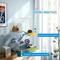 PawHut Jaula para Hámster de 5 Niveles con Plataformas Cuenco Bebedero Casita Rampas y Rueda de Ejercicio 58x36x81cm Azul Claro(m-6)