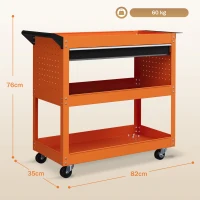 DURHAND Carrello Porta Attrezzi con Manico Laterale, Cassetto e 3 Ripiani in Acciaio, 82x35x76 cm, Arancione(m-3)