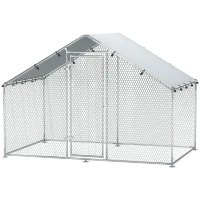 PawHut Kippenren voor 5-8 kippen, dakzeil, vergrendelbare deur, stalen frame, 5,1 m², 3 x 1,7 x 1,9 m(m-10)