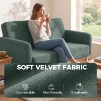 HOMCOM 2 Seater Sofa, Velvet Small Couch with 20cm Thick Padding, Wide and Deep Seat, Dark Green(m-5)