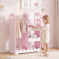 AIYAPLAY Kids Wardrobe, Children Dress Up Storage with Mirror, Clothes Rail, Shelves, Hangers for Girls Boys Bedroom Nursery Pink(m-14)