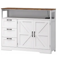 HOMCOM Sideboard Cabinet with Power Outlet, Farmhouse Kitchen Cabinet with 3 Drawers and Open Shelf, White(m-1)