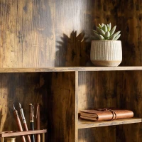 HOMCOM Folding Wall-Mounted Drop-Leaf Table, Convertible Wall Table With Chalkboard and Storage Shelf, Rustic Brown(m-11)