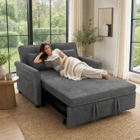 HOMCOM 2 Seater Sofa Bed 3-in-1 Convertible Chenille Pull Out Sleeper Sofa with 5-Position Adjustable Backrest, Grey(m-14)