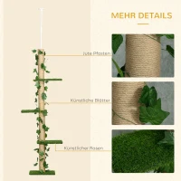 PawHut In Hoogte Verstelbare Krabpaal 202-242 cm, Antislip, Jutetouw-Palen, Spaanplaat, Groen/Geel(m-6)