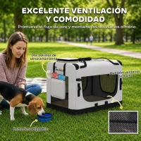 PawHut Transportín Perros Gatos Plegable 70x52x50 cm Correa para Coche Cojín Lavable Cuenco Plegable 2 Bolsillos Gris Claro(m-7)