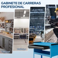 DURHAND Carro de Taller Carro de Herramientas con 3 Bandejas y Cajón Ruedas con Frenos Asa Lateral Panel Lateral Perforado Azul(m-7)