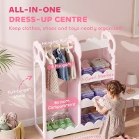 AIYAPLAY Kids Wardrobe, Children Dress Up Storage with Mirror, Clothes Rail, Shelves, Hangers for Girls Boys Bedroom Nursery Pink(m-4)