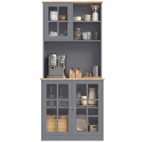 HOMCOM Kitchen Pantry, Buffet Hutch with 3 Storage Cabinets, 2 Open Shelves and Large Countertop for Kitchen, Grey(m-15)