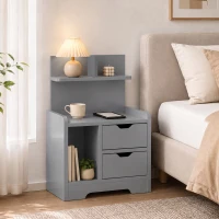 HOMCOM Bedside Table, Small Bedside Cabinet with 2 Drawers and Storage Shelves, Modern Nightstand for Bedroom, Grey(m-8)
