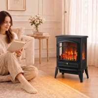 HOMCOM Chimenea Eléctrica 1000/2000 W con Efecto Llama 3 Vistas Termostato y Brillo Regulable Negro(m-10)