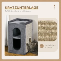 PawHut Kratztonne mit 2 Katzenhöhlen, 1 Liegefläche, Sisal-Kratzmatte, Plüsch, Grau + Natur(m-6)