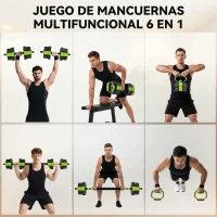 SPORTNOW Juego de Mancuernas Ajustables 20 kg 6 en 1 como Kettlebell Barra Mancuernas Soporte para Flexiones para Gimnasio Casa(m-4)