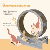 PawHut Kattenlooprad, 91 cm met Rem en Krabmat, voor Actieve en Gezonde Kattenbeweging, Grijs(m-5)