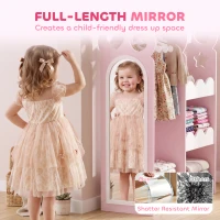 AIYAPLAY Kids Wardrobe, Children Dress Up Storage with Mirror, Clothes Rail, Shelves, Hangers for Girls Boys Bedroom Nursery Pink(m-5)