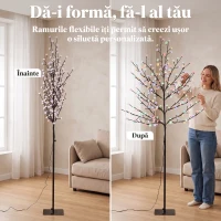 HOMCOM Copac de Crăciun tip cireș, 180 cm, cu LED-uri, 20 ramuri, timer zilnic, pentru interior și exterior acoperit, negru(m-6)