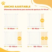 PawHut Barrera de Seguridad para Perros Extensible 75-115 cm para Puertas y Escaleras Puerta de Seguridad Apertura en Dos Sentidos y Solo una Mano Extensiones Montaje a Presión y Doble Bloqueo Blanco(m-4)