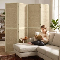 HOMCOM Paravan interior din bambus 4 panouri 180x180cm, separator de cameră pliabil și portabil, stil boem, lemn natural(m-4)