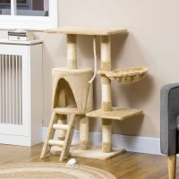 PawHut Árbol para gatos Rascador 55x30x95 cm con Nido Plataforma Caseta Escalera Cuerda de Juego Tablero de Madera y Cubierto de Felpa Marrón(m-10)