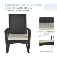 Outsunny Schaukelstuhl Schwingsessel Gartenstuhl mit Kissen , Polyrattan+Metall, Braun+Cremeweiß, 66 x 88 x 98 cm(m-5)