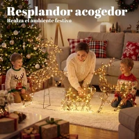 Outsunny Set Navideño de Reno y Trineo con Luces de 3 Piezas de Ratán 240 Luces LED Blanco Cálido 8 Modos y Temporizador(m-4)